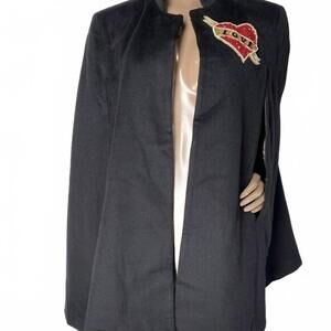 NEW LAINES LONDON women's couture embellished heart cape in black